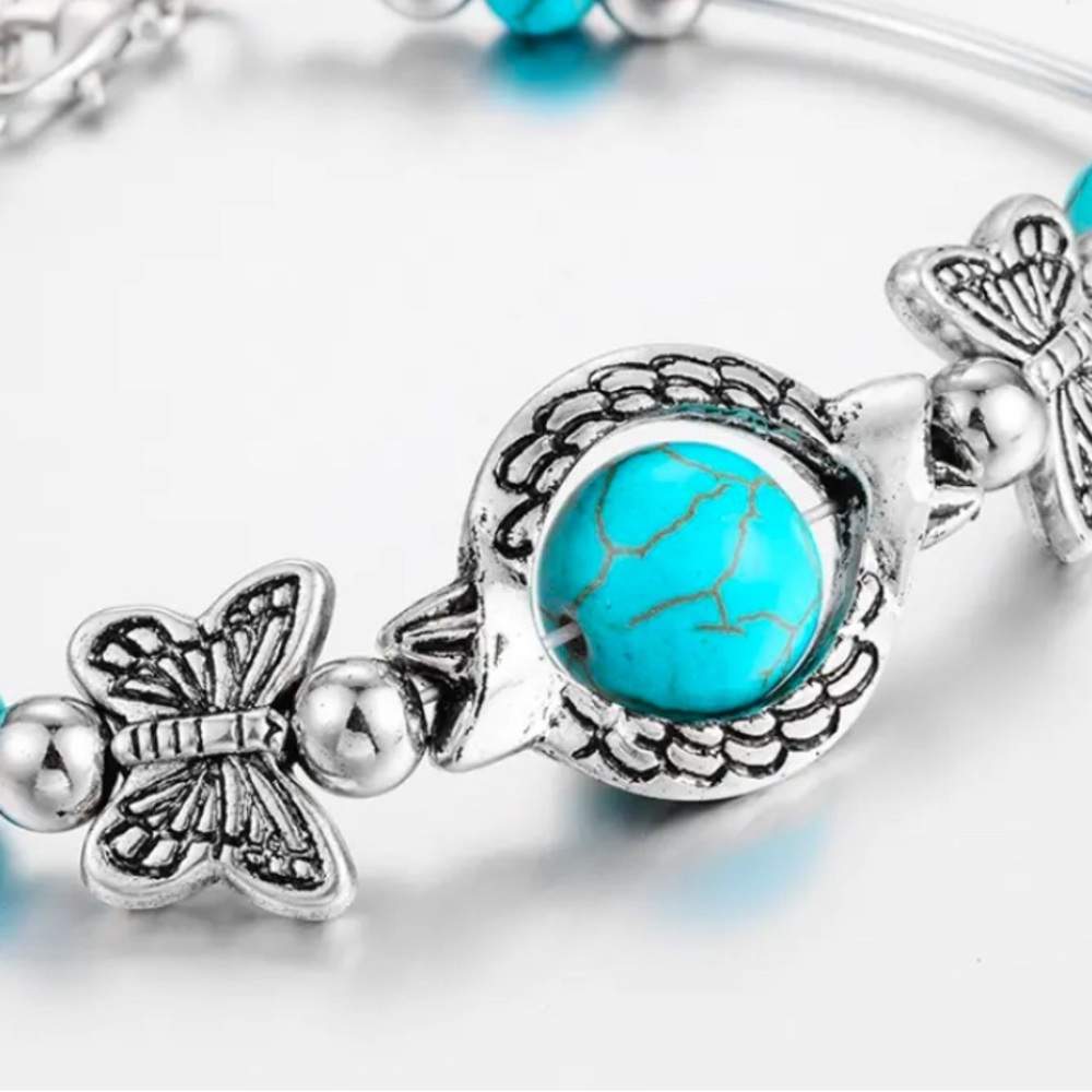 1pcs Turquoise Silvery Alloy Chain Bracelet Simple Creative Butterfly Bracelet